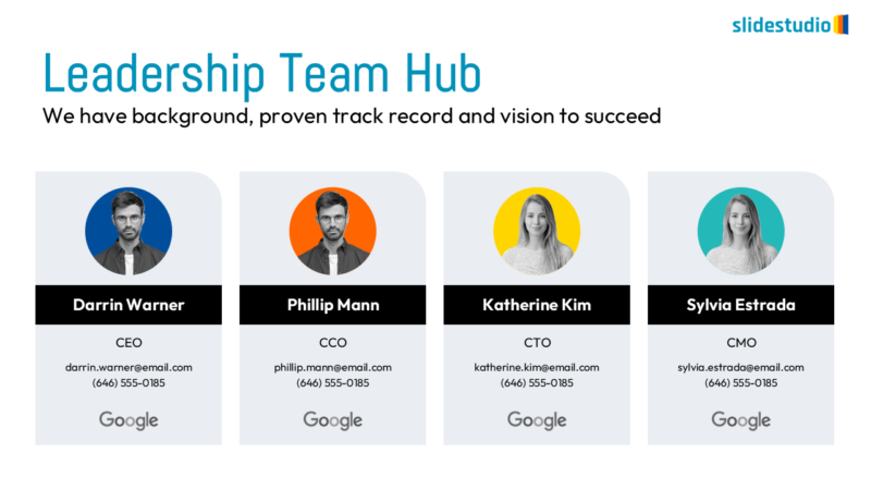 Leadership Team Hub Slide Design