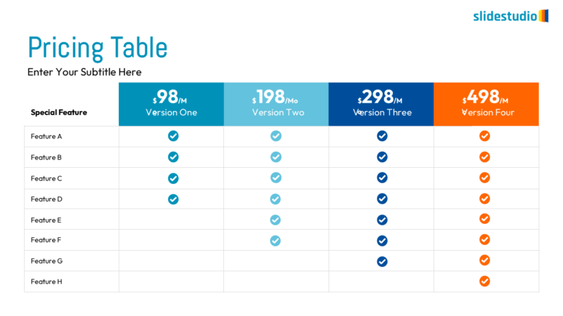 Pricing Table Hub Slide Design