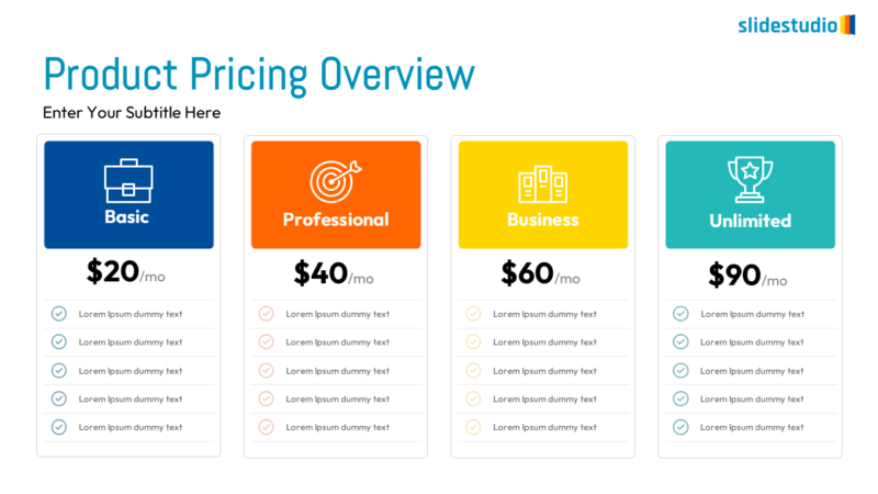 Product Pricing Overview Slide Design